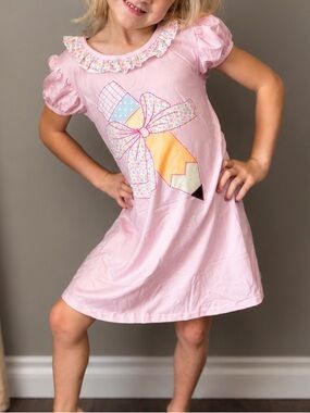 Girls' Pink Short-Sleeve dress with pencil detail